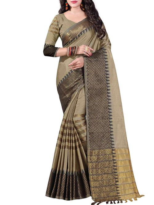 beige cotton silk woven saree with blouse - 14973952 - Very Small Image - 1
