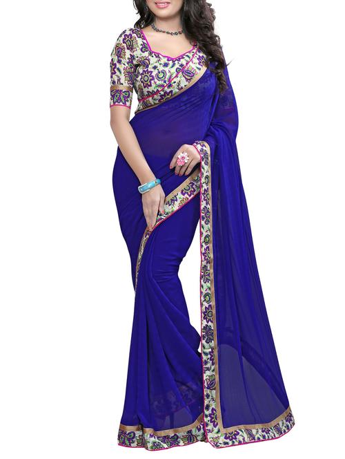 blue chiffon bordered saree with blouse - 14974723 - Very Small Image - 1