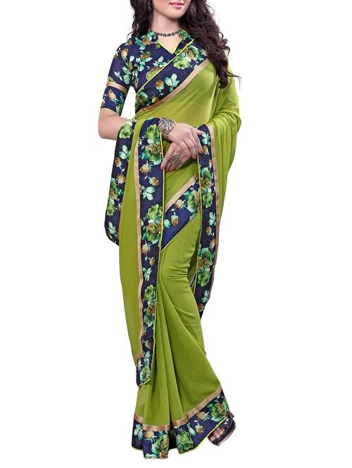 mehandi chiffon bordered saree with blouse - 14974726 - Very Small Image - 1