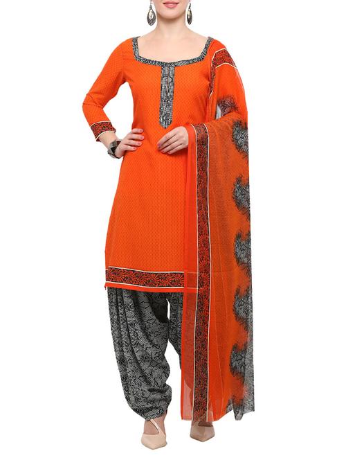 orange patiyala suits unstitched - 14978955 - Very Small Image - 1