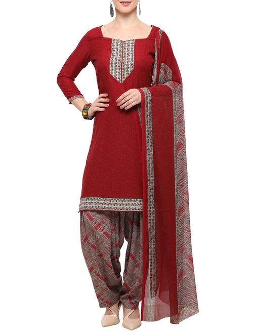 maroon patiyala suits unstitched - 14978957 - Very Small Image - 1