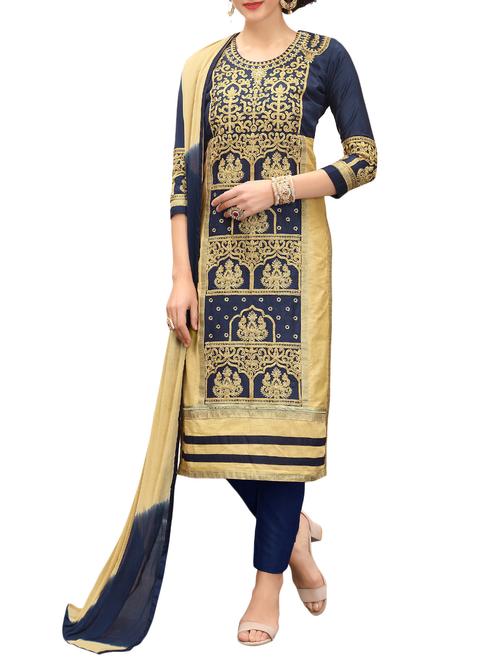 embroidered unstitched straight pant suit - 14979077 - Very Small Image - 1