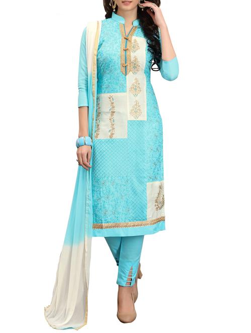 sky bluae straight pant suit unstitched suit - 14979078 - Very Small Image - 1