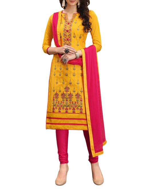 mustard yellow churidaar suit unstitched suit - 14979079 - Very Small Image - 1
