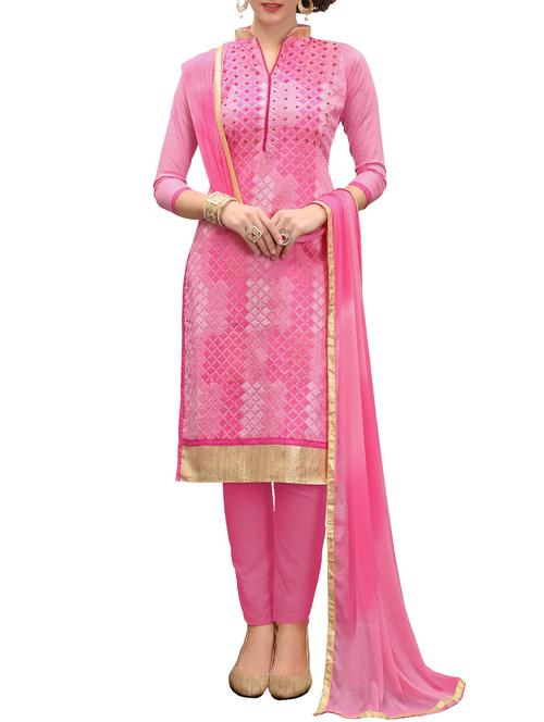 pink embroidered straight pant suit unstitched - 14979094 - Very Small Image - 1