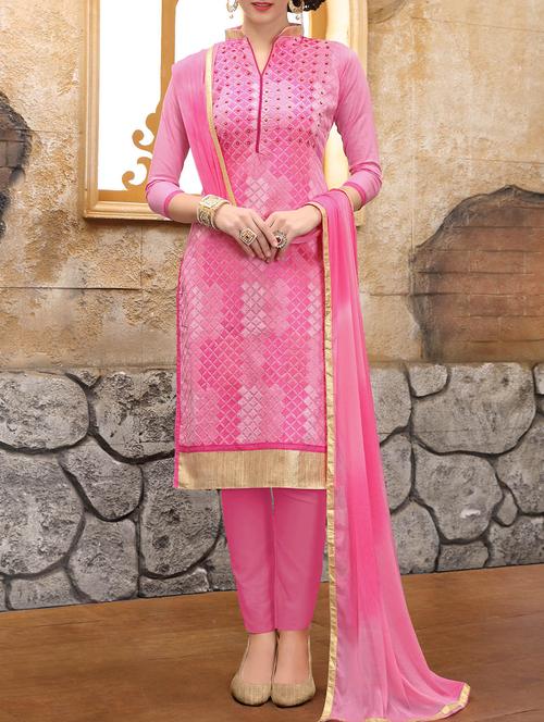 embroidered unstitched straight pant suit - 14979113 - Very Small Image - 1