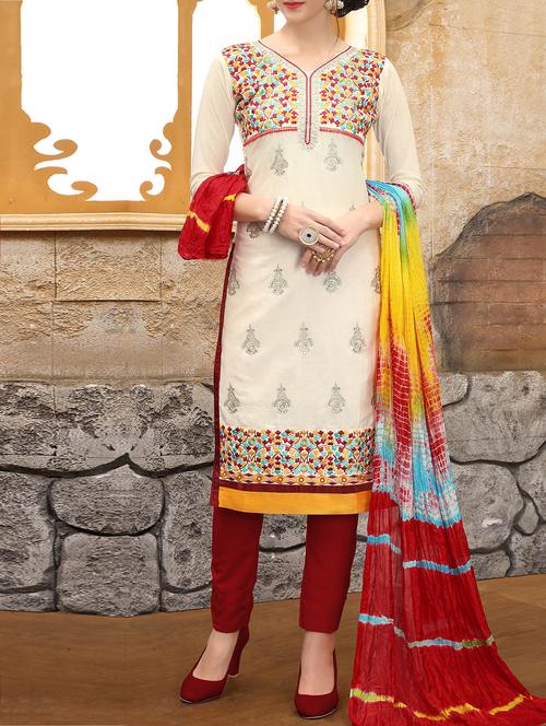 embroidered unstitched straight pant suit - 14979115 - Very Small Image - 1