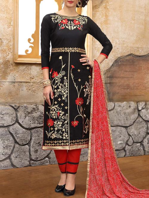 embroidered straight pant suit unstitched suit - 14979117 - Very Small Image - 1