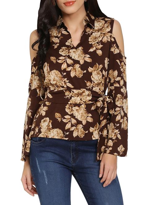 brown printed belted top - 14979276 - Very Small Image - 1