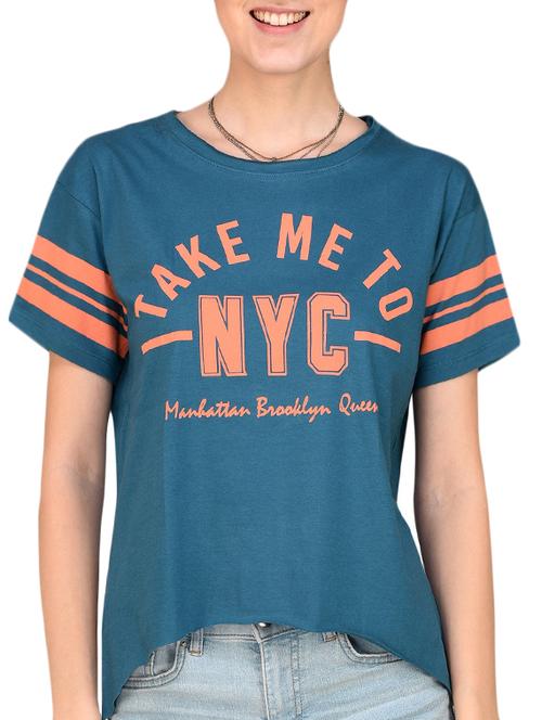 blue cotton graphic printed tee - 14979620 - Very Small Image - 1