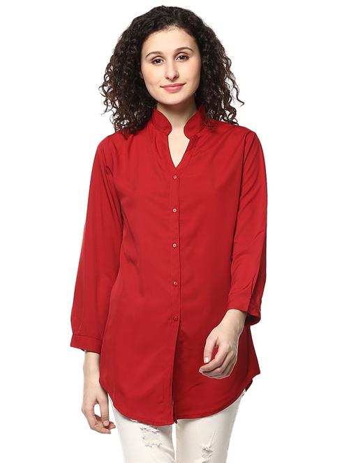 solid maroon crepe tunic - 14980406 - Very Small Image - 1