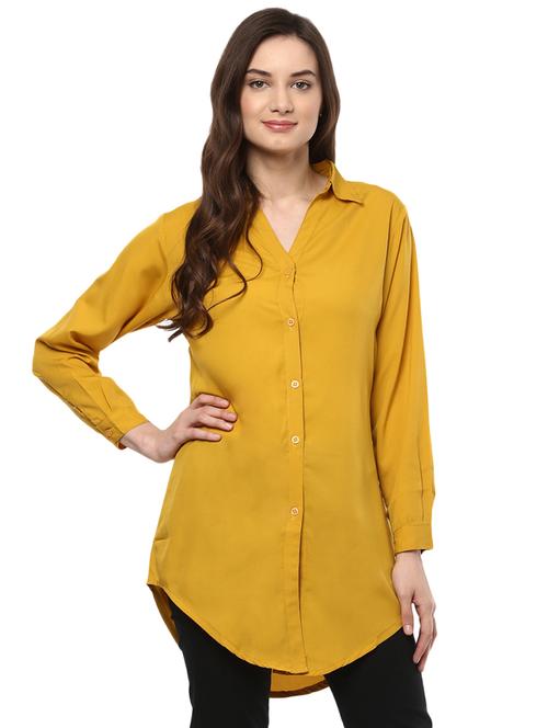 solid yellow crepe tunic - 14980409 - Very Small Image - 1