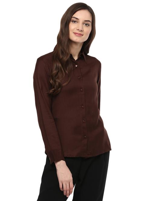 solid brown rayon shirt - 14980419 - Very Small Image - 1