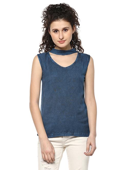solid blue denim top - 14980486 - Very Small Image - 1