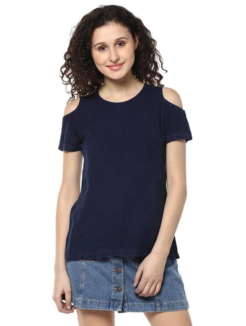 navy blue cold shoulder top - 14980488 - Very Small Image - 1