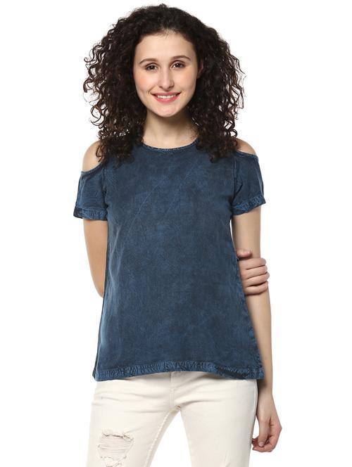 blue cold shoulder denim top - 14980490 - Very Small Image - 1