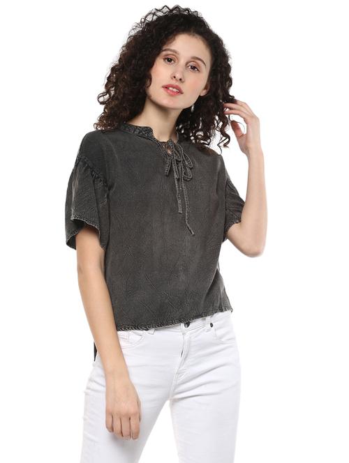 black asymmetric denim top - 14980503 - Very Small Image - 1