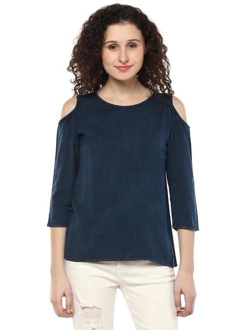 blue cold shoulder denim top - 14980519 - Very Small Image - 1