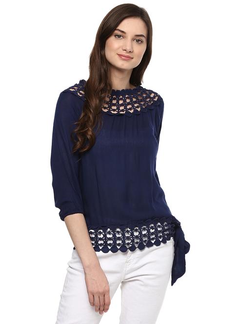 solid navy blue rayon top - 14980527 - Very Small Image - 1