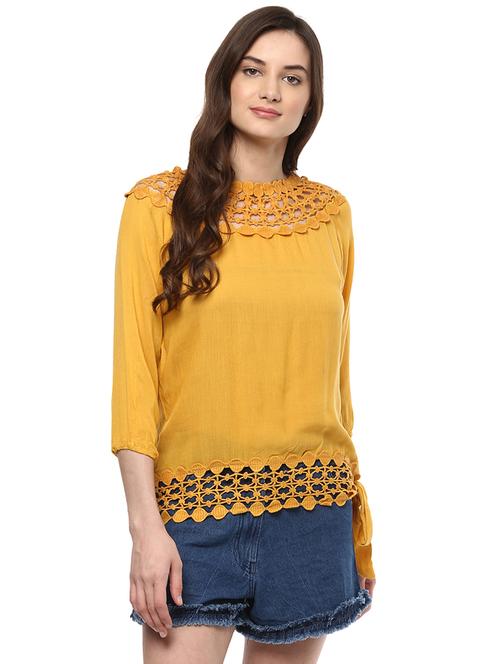 solid yellow rayon top - 14980530 - Very Small Image - 1