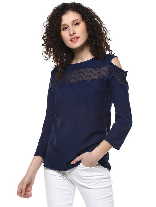blue cold shoulder denim top - 14980536 - Very Small Image - 1