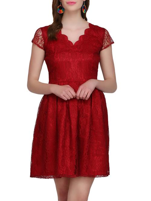 scallop neck laced pleated dress - 14980681 - Very Small Image - 1