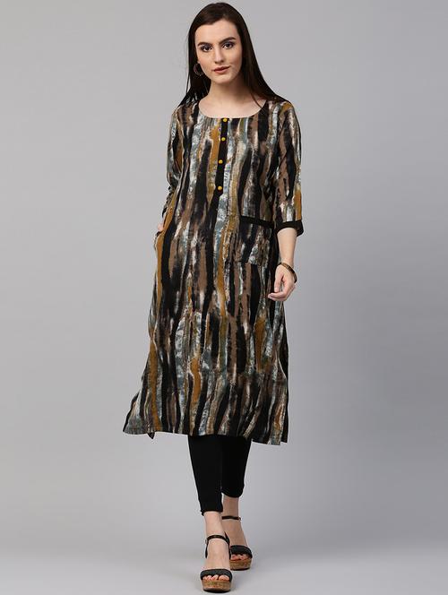 black cotton straight kurta - 14981124 - Very Small Image - 1