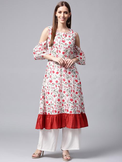 cold shoulder a-line kurta - 14981132 - Very Small Image - 1