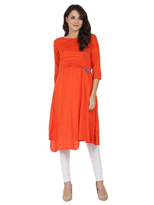 orange rayon asymmetric kurta - 14981139 - Very Small Image - 1