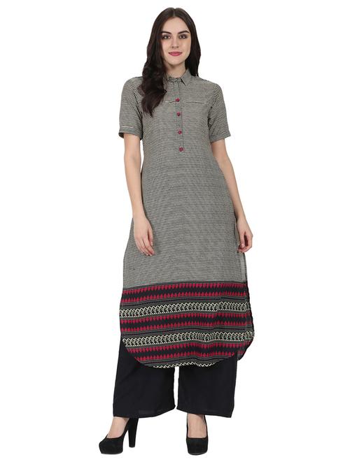black cotton straight kurta - 14981158 - Very Small Image - 1
