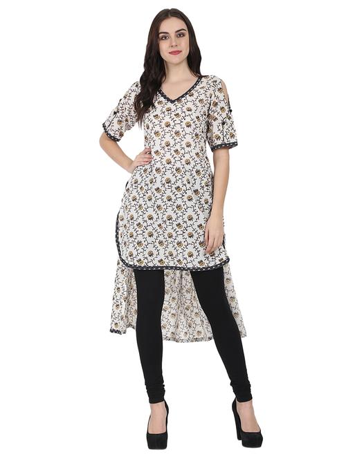 white cotton high-low kurta - 14981159 - Very Small Image - 1