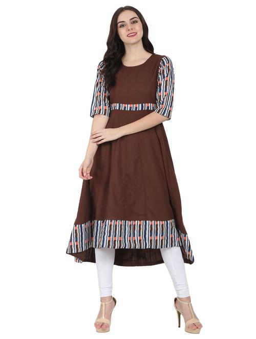 brown cotton anarkali kurta - 14981172 - Very Small Image - 1