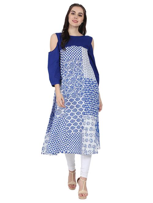 blue cotton aline kurta - 14981175 - Very Small Image - 1