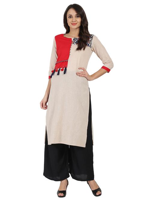 straight kurta with tassels - 14981185 - Very Small Image - 1