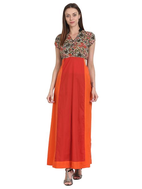 orange cotton flared kurta - 14981212 - Very Small Image - 1