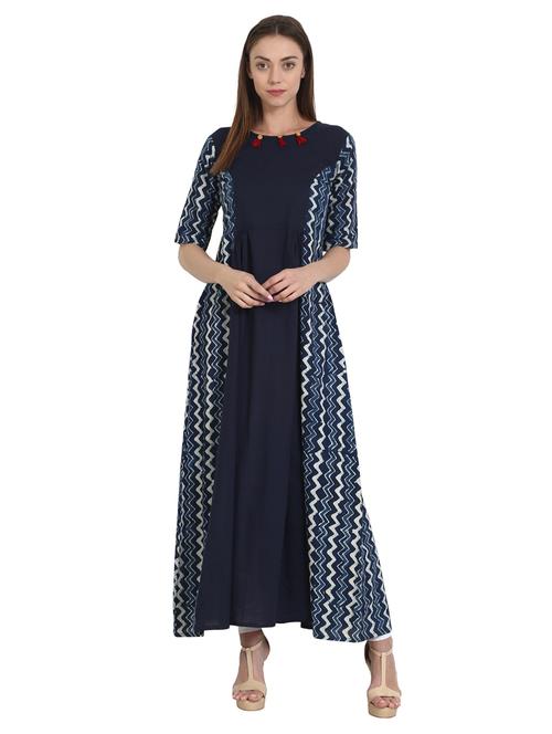 blue cotton aline kurta - 14981215 - Very Small Image - 1