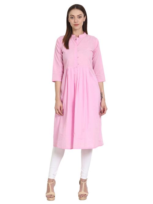 pink cotton flared kurta - 14981223 - Very Small Image - 1