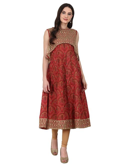 a-line kurta with net cape - 14981233 - Very Small Image - 1