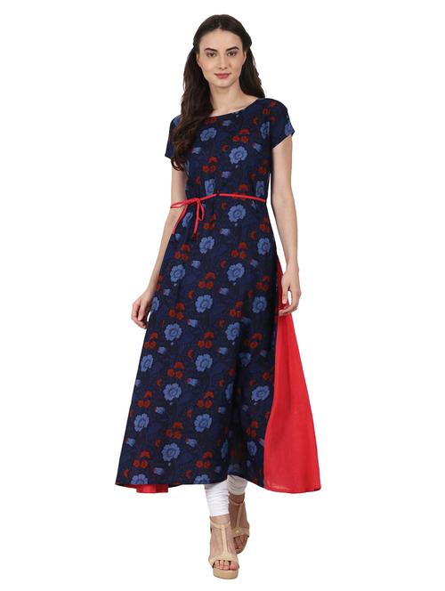 blue cotton aline kurta - 14981242 - Very Small Image - 1