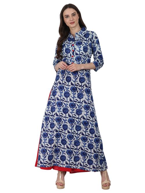 blue cotton a-line kurta - 14981243 - Very Small Image - 1