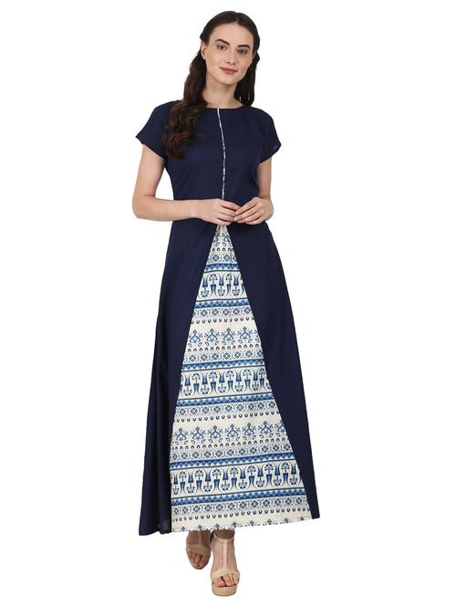 blue cotton aline kurta - 14981246 - Very Small Image - 1