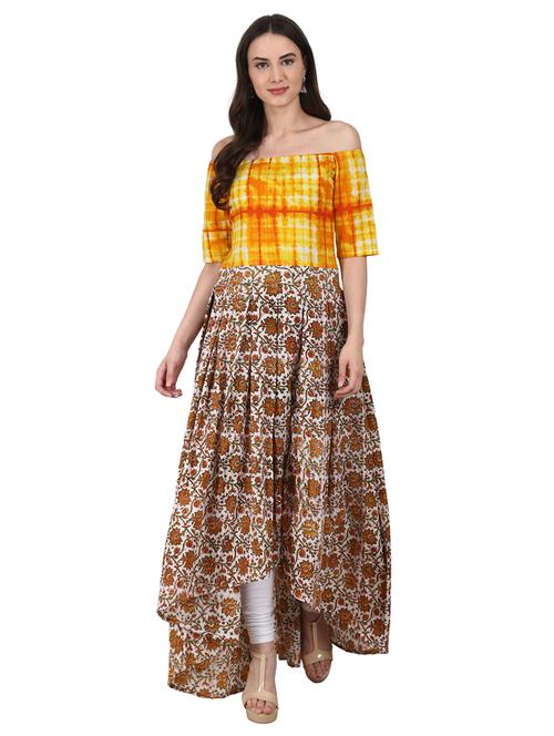 off shoulder fusion kurta - 14981262 - Very Small Image - 1