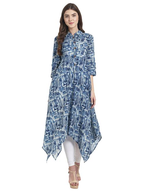 indigo asymmetric kurta - 14981265 - Very Small Image - 1