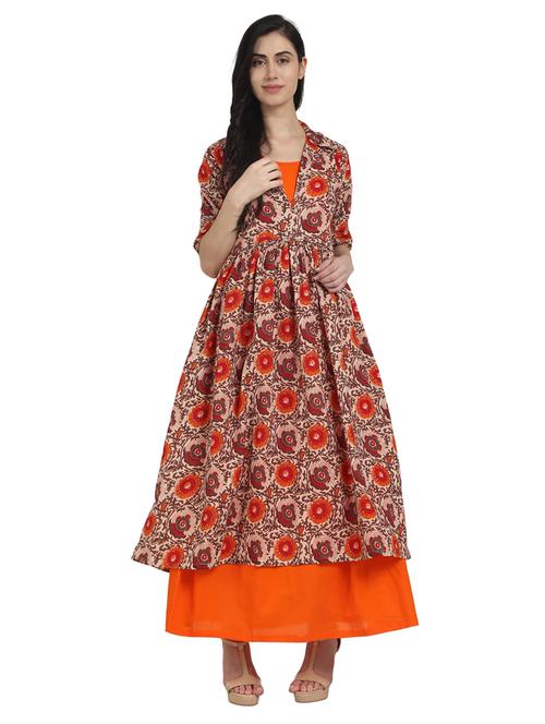 orange cotton layered kurta - 14981287 - Very Small Image - 1