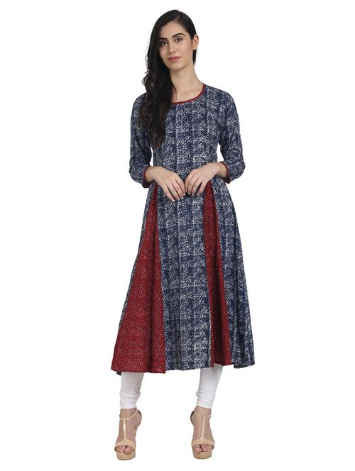 blue rayon aline kurta - 14981295 - Very Small Image - 1