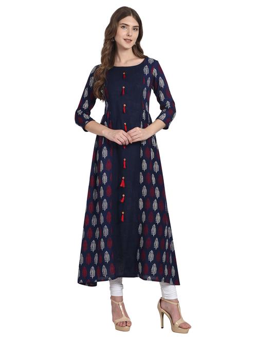 indigo a-line kurta with tassels - 14981303 - Very Small Image - 1