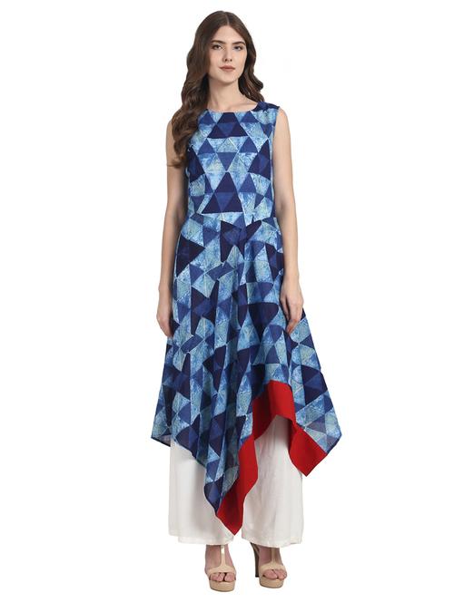 indigo cotton printed kurta - 14981307 - Very Small Image - 1