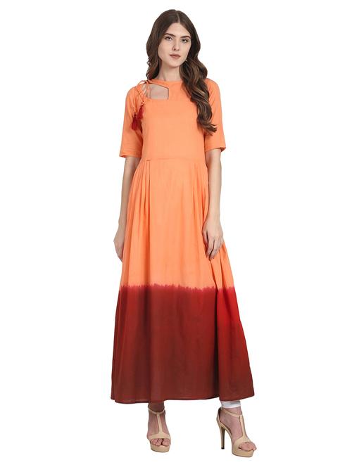 dip dye flared kurta with tassels - 14981313 - Very Small Image - 1
