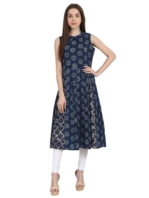 indigo anarkali printed kurta - 14981319 - Very Small Image - 1