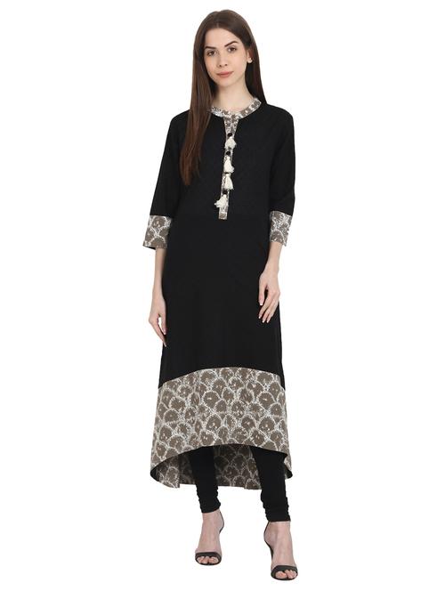 black cotton high-low kurta - 14981328 - Very Small Image - 1